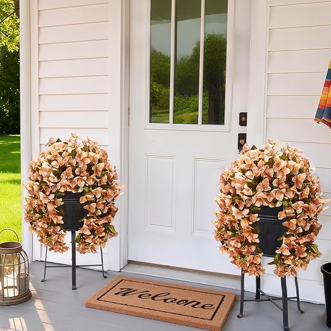 HyeFlora Bougainvillea Artificial Hanging Flowers Plants for Outdoors Decoration, 2pcs Faux Bougainvillea Vines Brown Fake Flowers Realistic UV Resistant Silk Flowers for Outside Planter Yard Porch