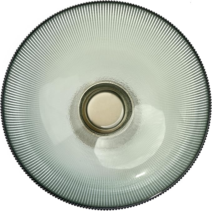 Round Glass Decorative Bowl (Green), 9.8 Inches Handblown Striped Design Glass Bowl with Rust Resistant Metal Base,Decor Fruit Bowl for Home Decor,Table Centerpiece,Kitchen Island and Dining Decor