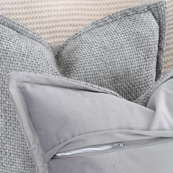 MADIZZ Decorative Chenille Velvet Throw Pillow Covers Set of 2 Soft Boho Textured Neutral Couch Throw Pillow for Bed Modern Farmhouse Home Decor for Sofa Livingroom Grey 16x16 Inch