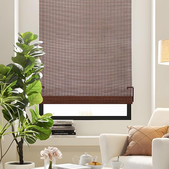ALIMOO Cordless Bamboo Blinds, Light Filtering Cordless Roll Up Window Shades for Doors Indoor Outdoor Home Patio Porch 24" W x 72" H