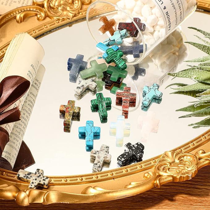 Nuenen 50 Pcs Easter Cross Crystal Stone Bulks 1'' Natural Crystal Wall Cross Shaped Worry Stones Charm Pocket Quartz Gift Halloween Easter Decor(0.71 x 0.98 x 0.24 Inch,Classic)