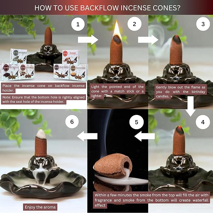 Woody - Backflow Incense Cones for Waterfall - Scented Inscents-Cones - Sandalwood, Dragons Blood, Palo Santo, White Sage - Insiensos Aromaticos - 6x10=60 Large Variety Pack - Back Flow Down Reverse