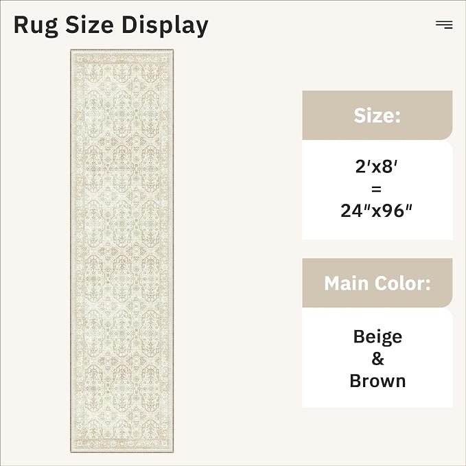 Soalmost Runner Rug 2x8 Washable Non-Slip Hallway Runner Rugs for Kitchen Bathroom Laundry Room Beige/Brown Vintage Floor Carpet Runners for Hallways Entryway