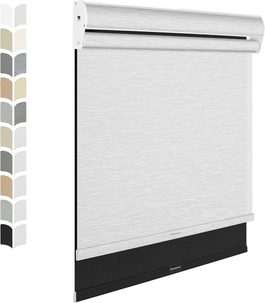 BERISSA Cordless Dual Roller Shades with Cassette Valance,Double Window Shades Blackout and Light Filtering Shades,Day and Night Roller Shades for Home Office Door.Linen Black and White.53 W x 64" H