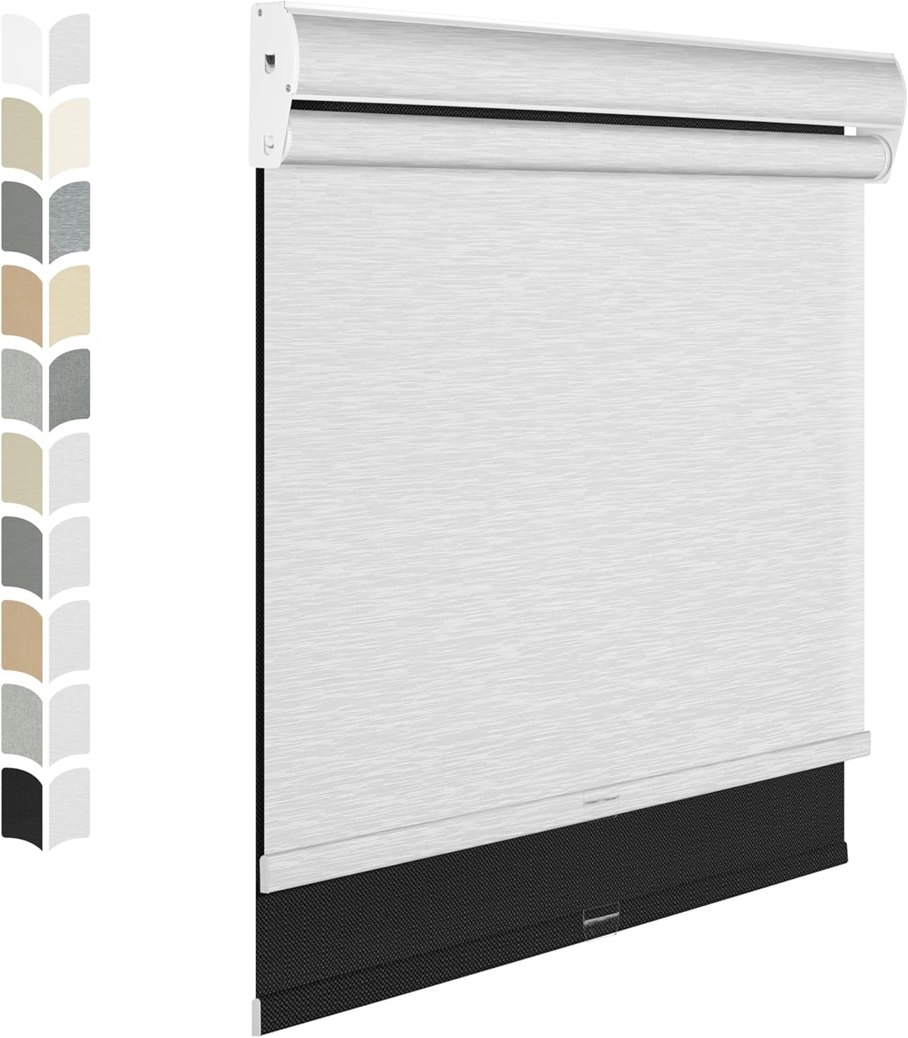 BERISSA Dual Roller Shades with Cassette Valance, Double Blackout and Light Filtering Shades, Day and Night for Home Office Door. Linen Black and White, 28 W x 86" H