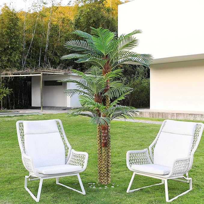 SOGUYI Artificial Palm Tree for Outdoor 8ft Tall UV Resistant Fake Tropical Golden Cane Palm Tree Large Faux Palm Plants for Outside Patio, Poolside, Lawn, Porch and Home Office Indoor Decor, Set of 1
