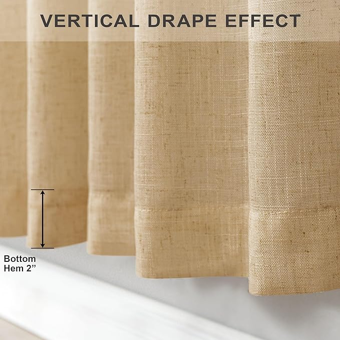 Tan Brown Linen Curtains 108 Inches Long for Living Room 2 Panel Back Tab Pocket Cloth Canvas Semi Privacy Sand Colored Curtain for Bedroom Patio Door French Country Victorian Western Boho Decor Taupe