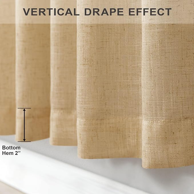 Tan Linen Curtains 90 Inch Length for Living Room Dining 2 Panels Set Back Tab Pocket Light Filtering Sheer Taupe Brown Mocha Coffee Color Drape for Bedroom Home Office Burlap Vintage Decor 52x90 Long