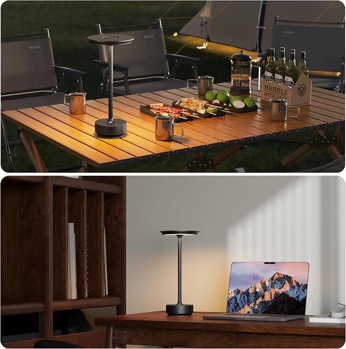 TBBGA 2 Pack Rechargeable Table Lamps Cordless, Portable 5000mAh Outdoor Table Light, 3 Color Stepless Dimming LED Table Lamp with Memory Function, for Home/Dinner/Patio/Restaurant.(Black)
