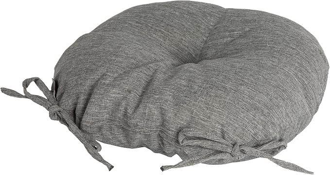 Magpie Fabrics Outdoor 15"x15"x4" Round Bistro Seat Cushions with Ties Set of 2, Tufted Waterproof Patio Floor Chair Pads for Home Garden Balcony Kitchen Office Porch, Heather Grey