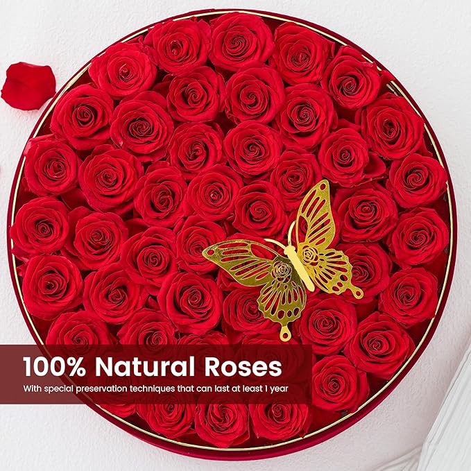 Beaulasting 47-Piece Forever Flowers Roses in a Box Preserved Roses for Her Mother's Day Birthday Flowers for Her Mom Women Wife Valentine's Day (Red)