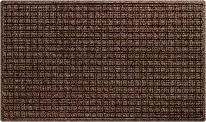 WaterHog Squares Front Door Mat Indoor Outdoor Entrance, Absorbent All-Weather Doormat Non-Slip Rubber Backing, Dirt & Moisture Trapper, Low Profile, Easy Clean, Made in USA, 35.5"x59.5" Dark Brown
