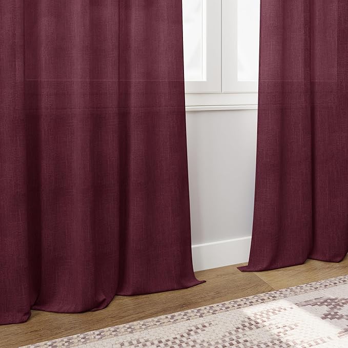 Nanspring Burgundy Linen Curtains 108 Inches Long for Living Room Bedroom 2 Panels Set Extra Long Back Tab Curtain Light Filtering Sheer Drapes Floor to Ceiling Curtain for Large Windows 52x108