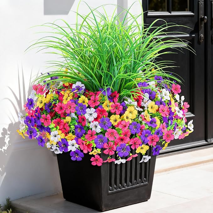 Artificial Flowers for Outdoors 14 Bundles UV Resistant Fake Flowers Daisy with Greenery Plants Faux Outdoor Flowers for Spring Summer Decoration Outdoor Faux Plants Home Window Porch Patio Yard