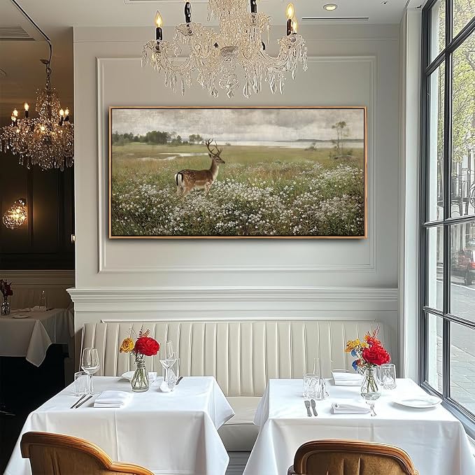 Vintage Wall Art for Living Room Farmhouse Wall Art, Country Wall Decor, Deer Art - Rustic Nature Canvas, Large Landscape Pictures for Bedroom Framed Artwork for Walls 24×48IN