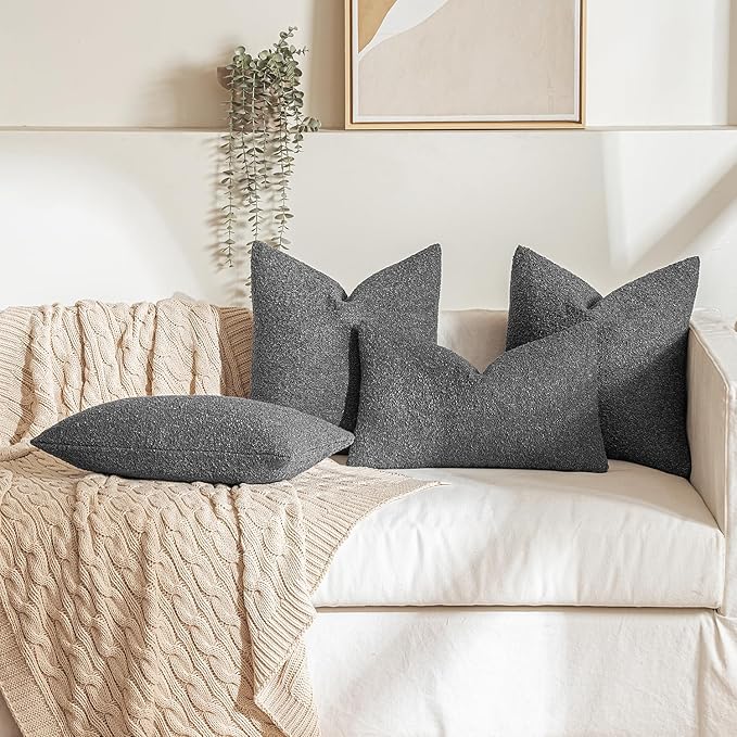 MIULEE 18x18 Inch Decorative Pillow Covers for Couch Bed Set of 2 Textured Boucle Neutral Throw Pillow Covers Dark Gray Grey Accent Solid Pillowcases Sofa Living Room Home Decor