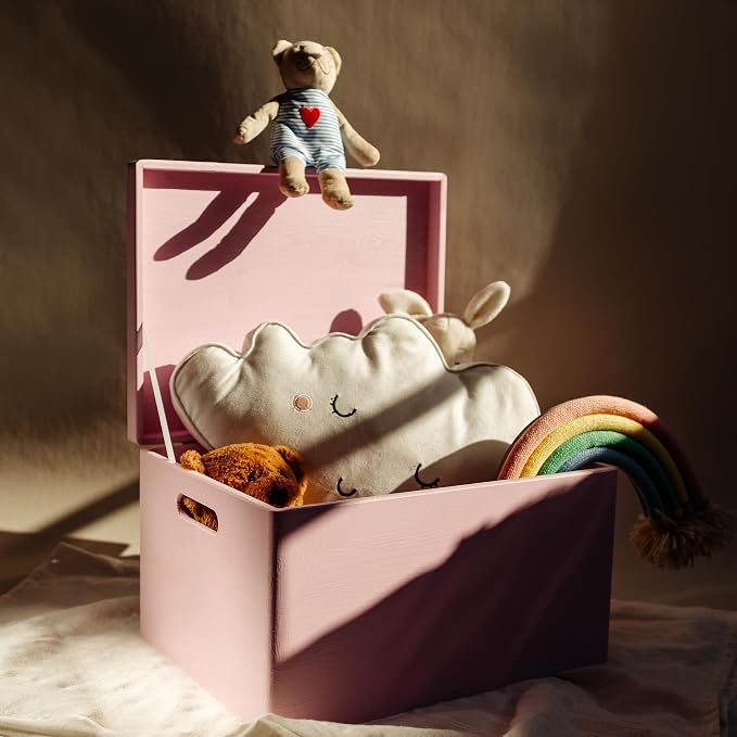 Creative Deco Large Pink Wooden Box Storage with Hinged Lid | 15.8x11.8x9.44in (+-0.5) | Keepsake Gift Box Storage Document | Wood Chest Trunk PRODUCT NOT INTENDED FOR 15 YEARS OR BELOW | Solid pine storage box with a lid for keepsakes, crafts, station...