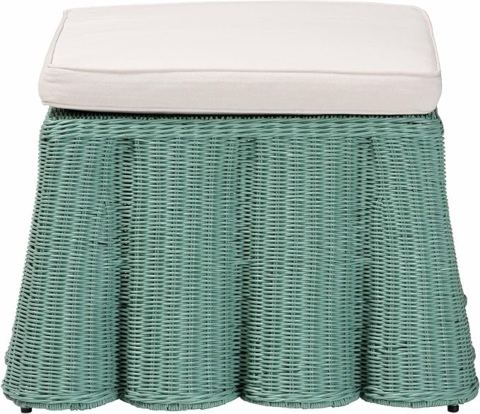 Bali & pari Palm Bohemian Seafoam Green Scallop Rattan Ottoman