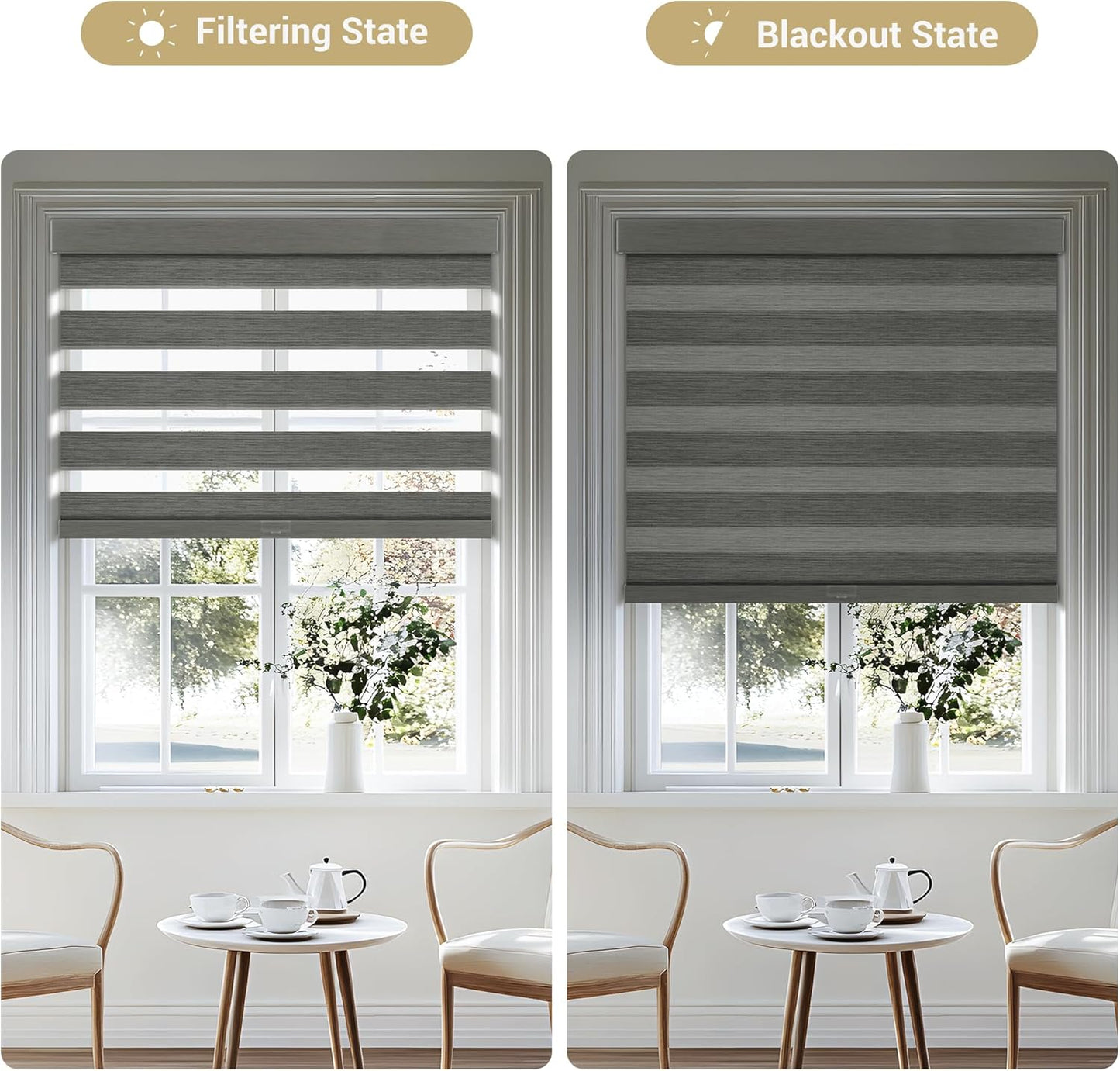 Cordless Zebra Blinds for Windows, Blackout Interior Blinds,Easy to Install,UV Protection,for Offices and Home,Custom Roller Shades, Mousse Grey,76" W x 88" H