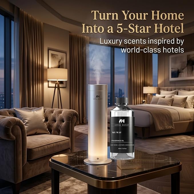 Electric Waterless Essential Oil Diffuser Starter Kit - Covers Up to 1000 Sq Ft - Essential Oil Diffuser for Large Rooms - Hotel-Inspired Home Aroma - Remote Control + 5 Premium Scent Oils Included