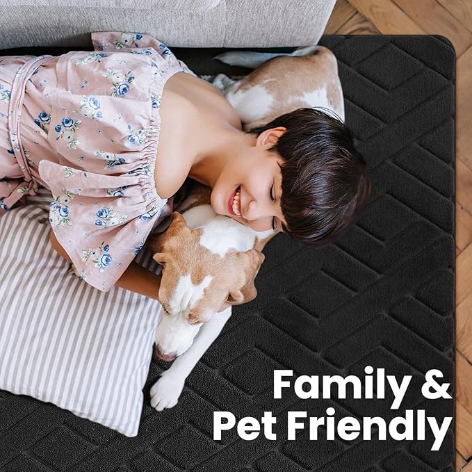 Macgace Ultra Soft Black Area Rug for Living Room, 5x7 Modern Geometric Shag Rugs with Nonslip Backing for Bedroom, Washable Fuzzy Carpet for Cozy Kids Room Nursery