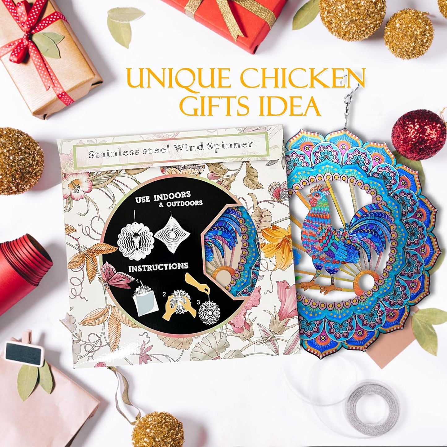 Rooster Wind Spinner for Yard and Garden,12in Wind Spinners Outdoor Rooster Gifts,Chicken Gifts for Women Mother Grandma Wife Men Father,Garden Decor Metal Hanging Yard Art Wind Sculpture