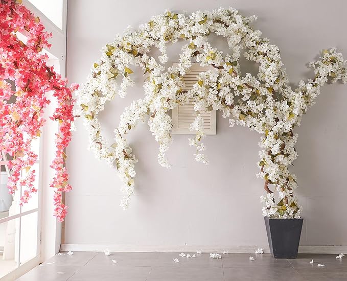 PONKING Flower Garland, Artificial Hydrangea Vine Flowers, Hanging Fake Hydrangeas Vine for Room Anniversary Wedding Birthday Christmas Wall Arch Decor, 2 Pcs, Floral Garland, White Flower