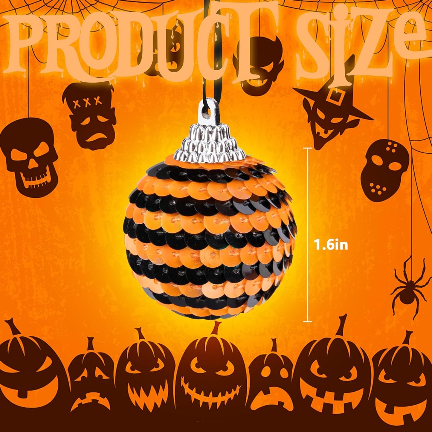 24 PCS Halloween Sequin Hanging Ball Ornaments-1.6 Inch Halloweens Black Orange Sequin Balls-Hanging Glitter Ball Ornaments for Halloween Tree Party Decor