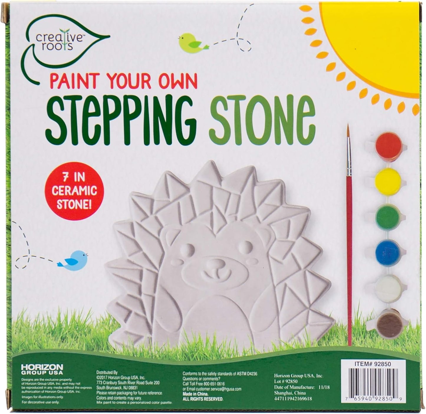 Creative Roots Mosaic Hedgehog Stepping Stone, Includes 7-Inch Ceramic Stone & 6 Vibrant Paints, DIY Garden Stepping Stone Kit for Kids Ages 6+