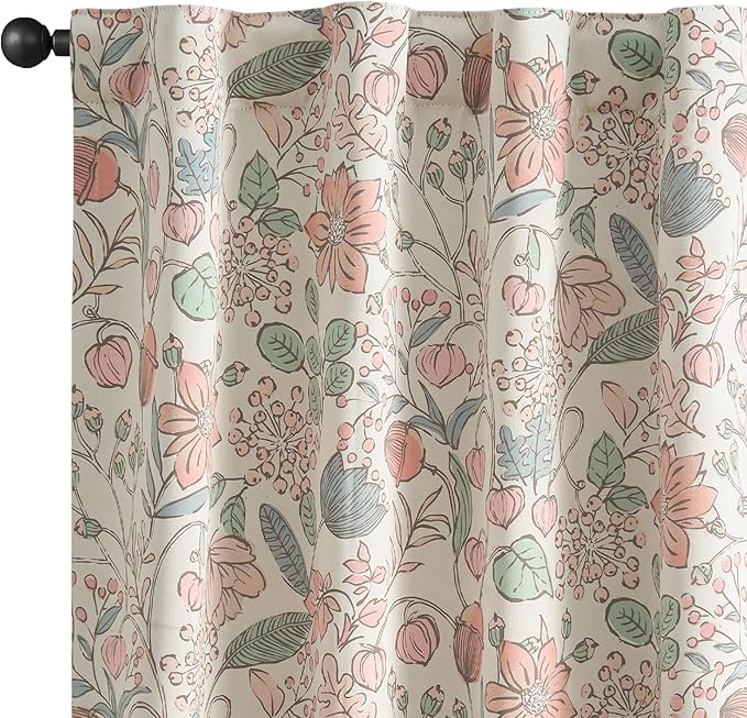 Vangao Pink Nursery Curtains for Girls Room Floral Blackout Curtains 96 Inch Length Farmhouse Drapes for Bedroom Room Darkening Window Flower Patterned Treatment for Kids Set of 2