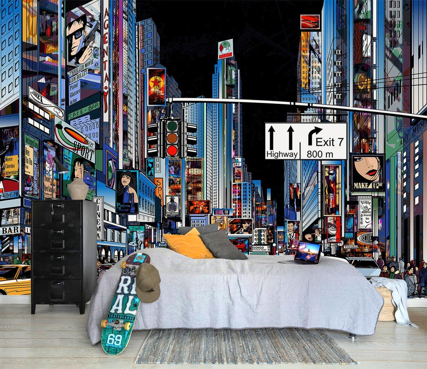 AFZEVEB-Hand-Painted New York City Wallpaper Wall murals for Bathroom 136"x96" (Not Peel and Stick)