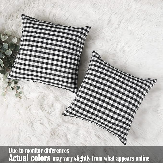 CARRIE HOME Black Plaid Throw Pillow Covers 18x18 Set of 2 Black and White Gingham Pillow Covers 18x18 Farmhouse Decor for Bedroom and Christmas Holiday