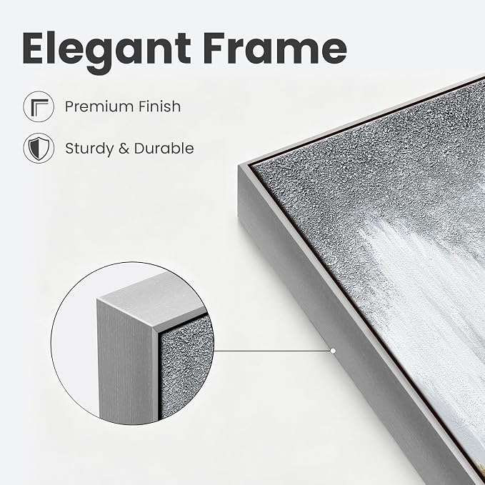 SAFERRYHOME Abstract Hand Painted Wall Art, Gold White Gray, 20"x40"x3 | 3D Textured Framed Canvas Wall Decor, Modern Golden Painting Minimalist Geometric Artwork for Home Office Living Room Hallway