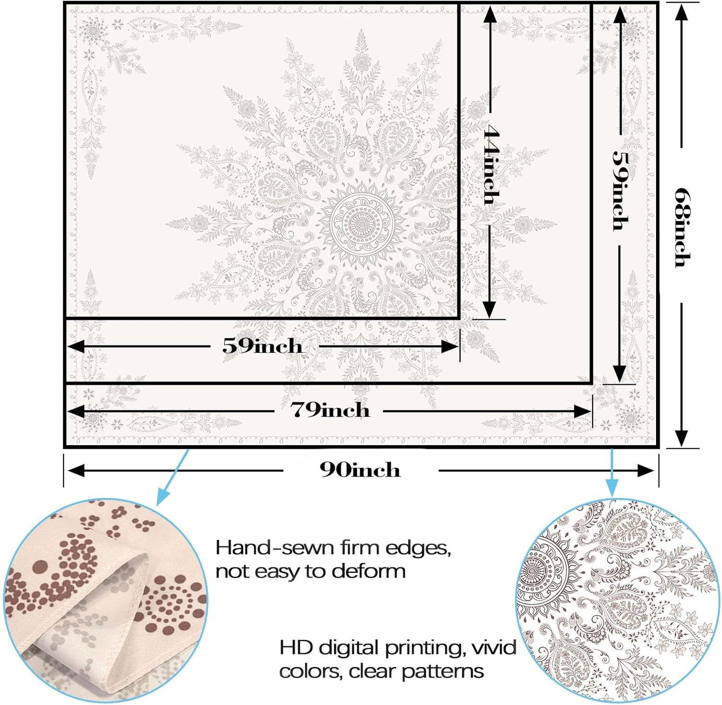 Lunerfex Boho Floral Tapestry Mandala Wall Tapestry, Cute Tapestries for Bedroom Beige Flower Tapestries Wall Hanging for Bedroom Living Room Decor Beige-2 60"x80"