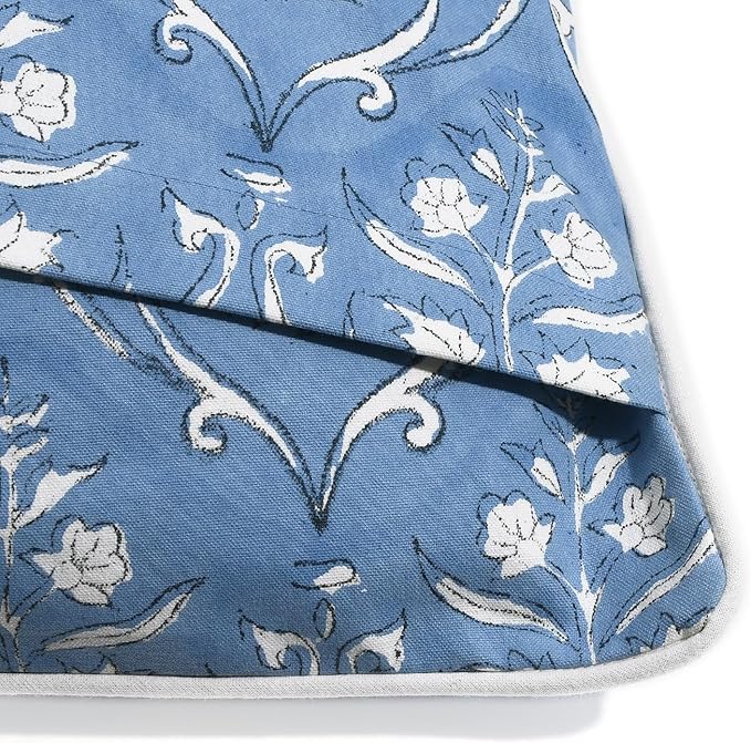 Ridhi Block Print Cornflower Blue Pillow Cover 18" x 18" (Pack of 2) Decorative Couch Pillows for Living Room, Chic Boho Cute Outdoor Pillows Covers Gifts for Spring, Easter and Valentine