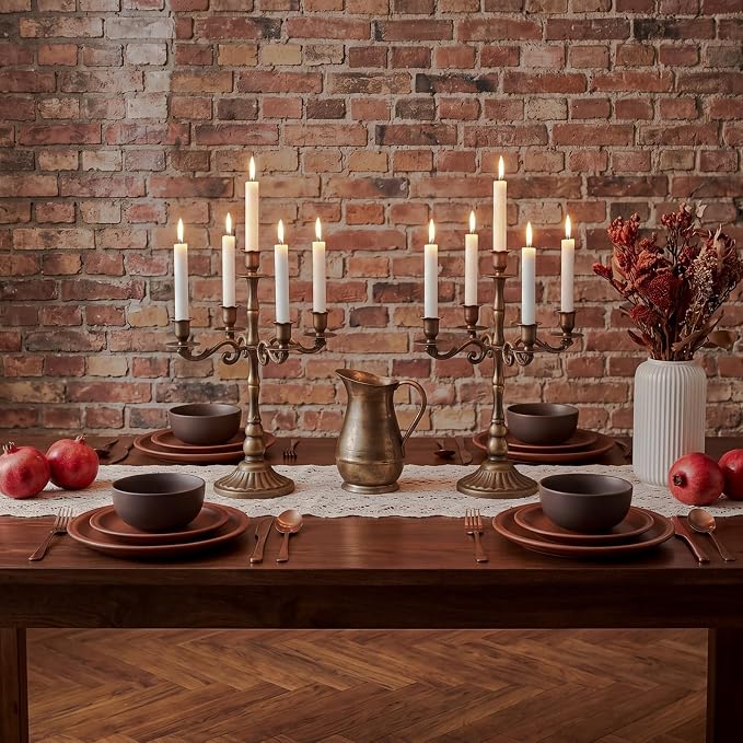 5-Light Metal Floral Candelabra Vintage Bronze Candle Holders for Taper Candles Ornate Antique Farmhouse Brass Candlesticks Centerpiece for Wedding Outdoor Dining Party Mantel Decor