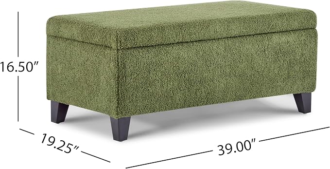 Christopher Knight Home Vayne Boucle Storage Ottoman, Rectangular Ottoman Bench, Birch Wood Legs, Upholstered Ottoman with Storage, Foot Rest Bench for Living Room, Entryway and Bedroom, Green