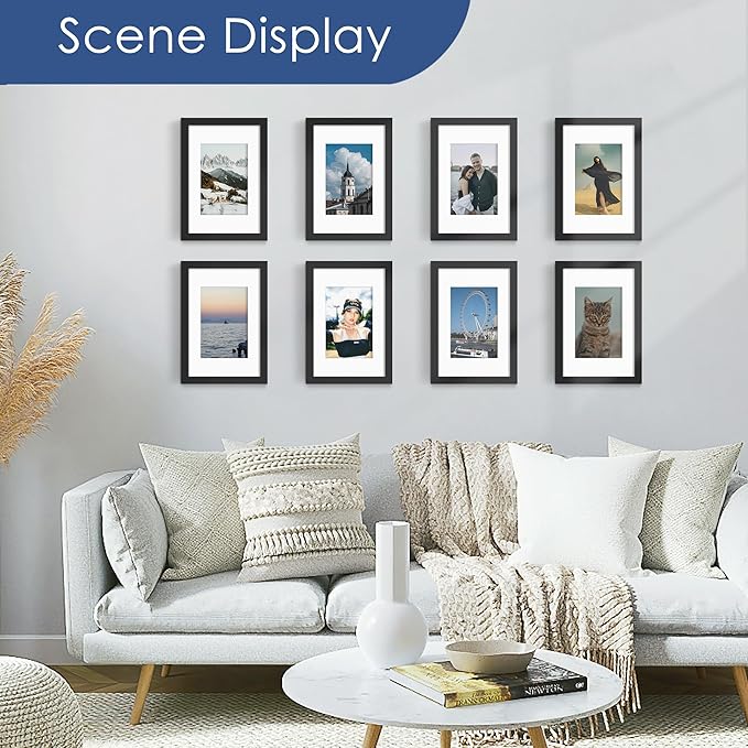 PEALSN 6x9 Picture Frames Set of 6, Display Pictures 4x6 with Mat or 6x9 without Mat for Wall Mounting or Table Top, Photo Frames Collage for Wall Decor, Black.