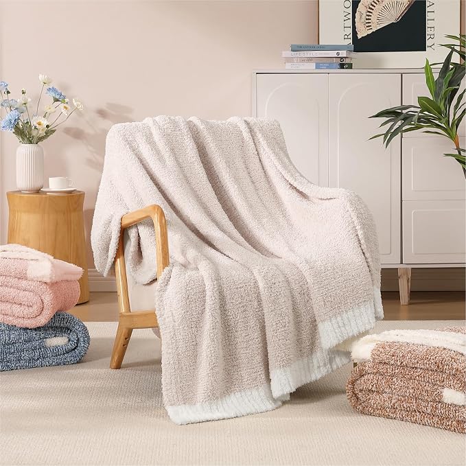 WRENSONGE Soft Throw Blanket for Couch-Cozy Reversible Knitted BlanketsW | Lightweight Warm Fluffy Decor for Women, Mom, Her & Girls, Sofa, Chair, Bed, 50x70in, Cationic Dyeing Taupe