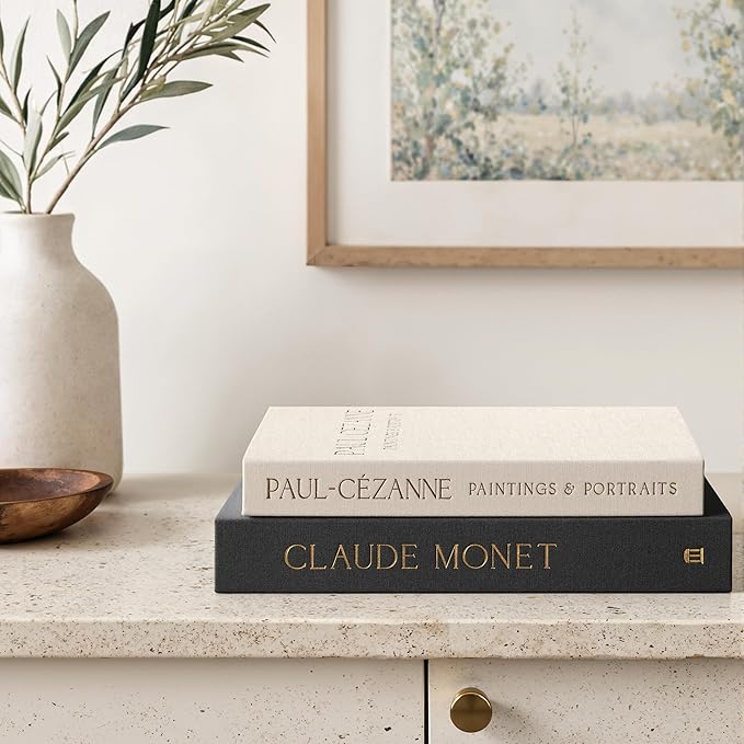 Aesthetic Decorative Books - Coffee Table Books Decor - Faux Decor Book Storage Box for Decoration - Set of 2 Linen Fake Book for Home Table Decors - Photo Storage Keepsake Box