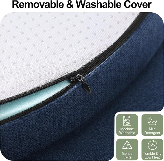 Tromlycs 14 Inch Round Bar Stool Cushion Non-Slip Foam Seat Pad Removable Cover for Circle Chairs (14x14 Inches, Navy Blue)