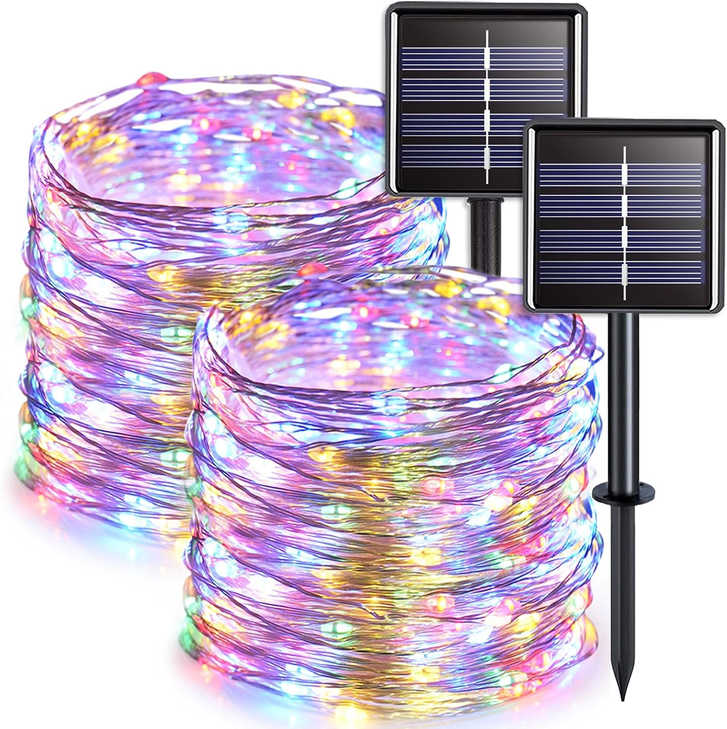 JMEXSUSS 2 Pack Solar String Lights Outdoor Waterproof, Each 33FT 100 LED Multi Colored Solar Fairy Lights, 8 Modes Easter String Light for Yard Patio Tree Garden Christmas Easter Decorations