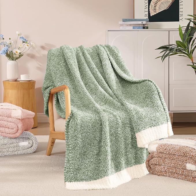 WRENSONGE Soft Throw Blanket for Couch-Cozy Reversible Knitted Blankets | Lightweight Warm Fluffy Decor for Women, Mom, Her & Girls, Sofa, Chair, Bed, 50x60in, Cationic Dyeing Green