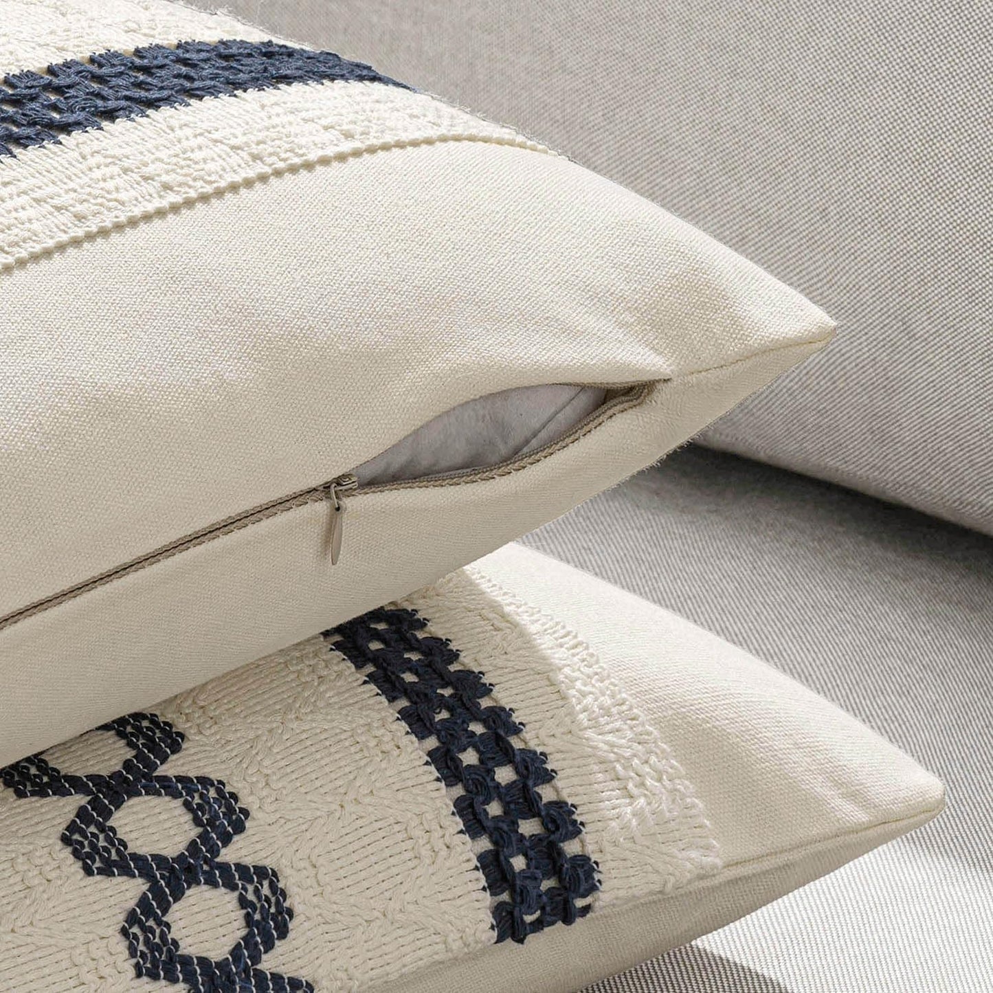 MIULEE Set of 2 Navy Blue Boho Decorative Lumbar Pillow Covers 12x20 Inch Farmhouse Rustic Couch Throw Pillows Modern Cotton Cushion Covers Retro Cute Macrame Woven Home Decor for Bed Sofa Chair