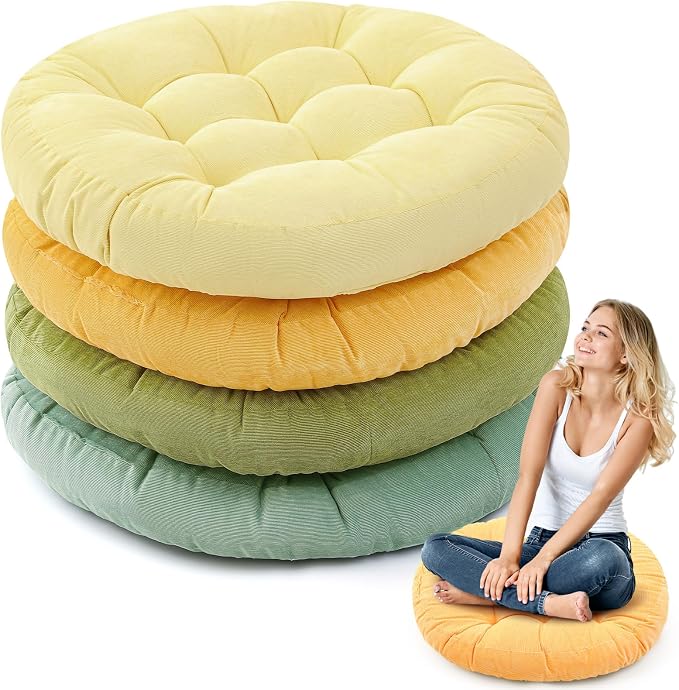 Jerify 4 Pcs Floor Pillow Cushions Large Round Square Large Meditation Floor Pillow for Classroom Adult Meditation Picnic Party Seating Learning Daycare School (Round,Yellow-Green)