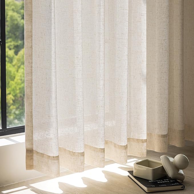 Extra Wide 100 Inch Linen Curtain for Living Room Divider Light Filtering Semi Sheer Grommet Patio Curtain for Sliding Door Natural Beige Coastal Decor Sunroom Floor to Ceiling Window Panel 100"x84"