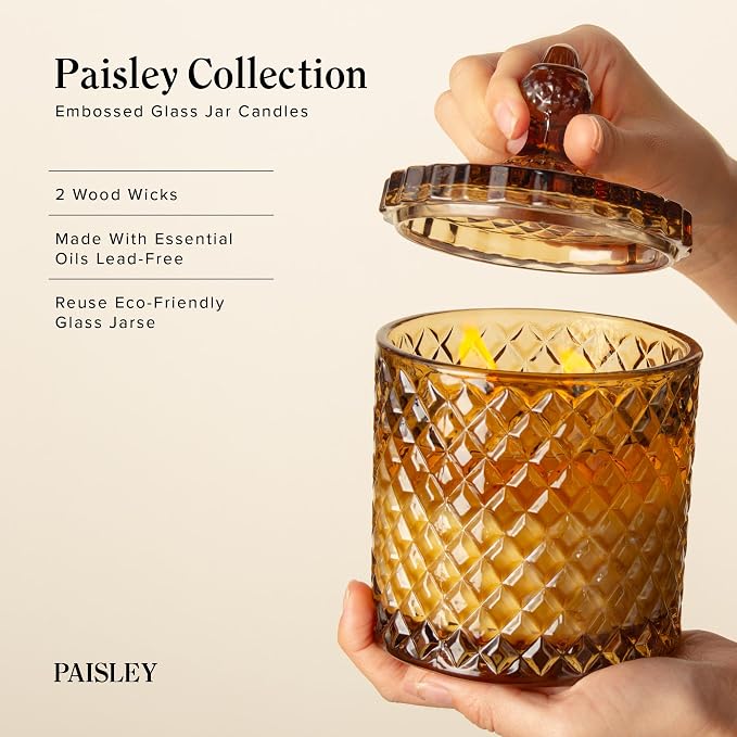 Hidden Label Large Decorative Jar Candle,Wood Wick Jasmine& Magnolia + Sandalwood White Musk Scented Candle.Soy Wax Candle for Home Scented