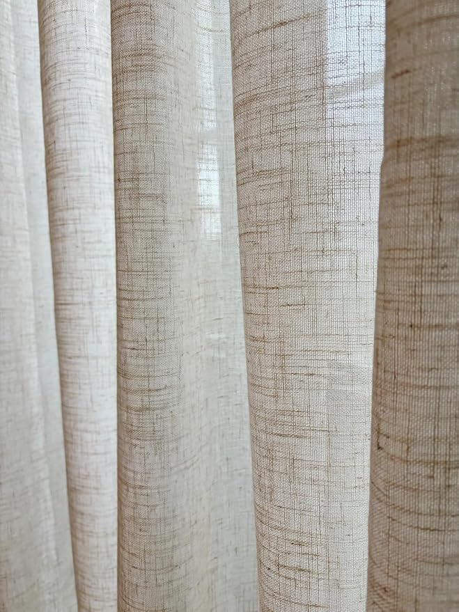 MAIHER 100 Inch Extra Wide Pinch Pleated Curtains, Light Filtering Natural Linen Semi Sheer Curtains 96 Inches Long for Living Room Soft Drapery Pinch Pleat Drapes with Hooks (1 Panel, 100 W x 96 L)