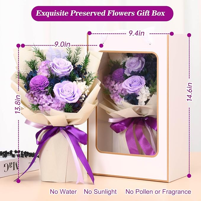Jtoder Forever Flowers for Delivery, Preserved Blue Flower Bouquets, Long Lasting Purple Roses, Gifts Bouquet for Mother Wife Girlfriend on Festivals Birthday Anniversary