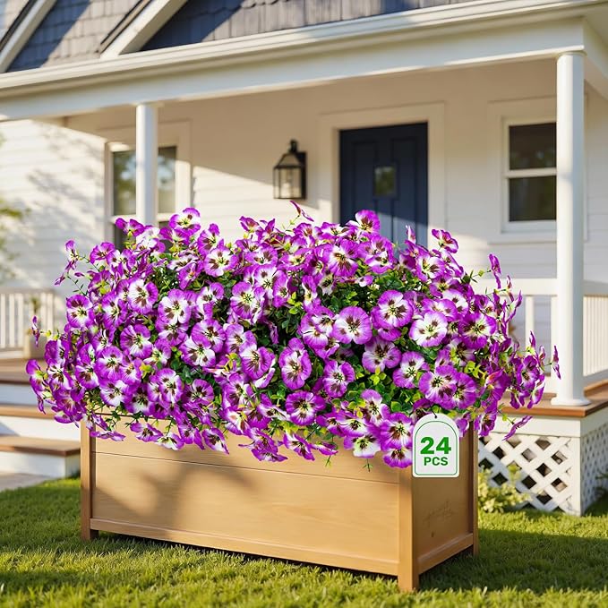 24 Pcs Artificial Fake Pansy Flowers for Outdoor,Faux Silk Plants Flowers UV Resistant Pansies Spring Flowers for Planter Front Door Porch Yard Patio Garden Window Box Home Decor(Red Lotus)
